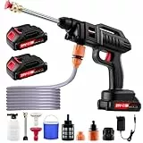 Viugreum 1500W Akku Hochdruckreiniger, 21V 60bar hochdruckreiniger akku mit Eimer, Tragbarer Hochdruckreiniger Autowäsche mit 3-in-1Düse, 2 Akkus, 5m Schlauch für Auto, Terrasse, Fenster, Pool