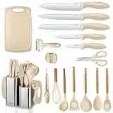 RAXCO Küchenmessersets Mit block,18 Teiligs Küchenutensilien Mit 5 Teiligs Messersets und 7 Teiligs Silikon Pfannenwender,Küchenhelfer sets