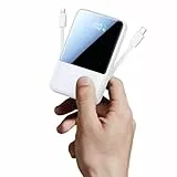 Aioneus Power Bank, Powerbank 10000mAh mit integrierte Kabel (USB-C + Lightning) - 22.5W PD Schnellladung Externe Handyakku für iPhone 17/16/15/14/13/12/11, Samsung Galaxy, iPad