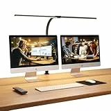 APMIEK Doppelkopf Schreibtischlampe LED, 24W 76CM Schreibtischlampe Klemmbar für Homeoffice, 3200K-6500K Schwanenhals Büro Tischlampe Augenschutz Arbeitsplatzleuchte Monitor Lampe PC Lampe(Schwarz)