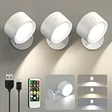 LED Akku Wandleuchte Innen, 3 Stück Wandlampe ohne Stromanschluss Wandlichter, 3 Farbmodi Kabellose Nachttischlampe mit Fernbedienung, 360° Aufladbare Wand Lampe für Kinder Wohnzimmer Schlafzimmer