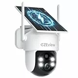 CZEview 4K 8MP Überwachungskamera Aussen Akku Solar, 100% Kabellos, 360° PTZ Kamera Überwachung Außen mit Bewegungsmelder, 2.4GHz WLAN, Farbige Nachtsicht, Echtzeit-Warnungen (4K 8MP Weiß)