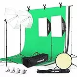 RALENO Fotostudio Set, 2,6m x 3m Hintergrund Stützsystem Greensreen Set, Softbox Studio Beleuchtungsset mit 5500K 97 CRI, 50W und 45W LED Lampen für Produkt Porträt Video Produktfotografie