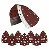 63 Stück Schleifpapier Dreieckschleifer Schleifpapier Schleifblätter, 11 Loch Klett Schleifpads für Bosch, Mouse Schleifpapiere für Dreieckschleifer, 40/80/120/180/240/320/400 Körnung