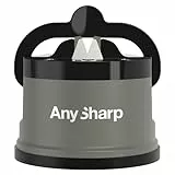 AnySharp Messerschärfer, Freihändige Sicherheit, PowerGrip Saugnapf, Sicheres Schärfen aller Küchenmesser, Ideal für gehärteten Stahl & Wellenschliff, Weltbeste Qualität, Kompakt, Grau