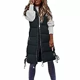 Weste Damen Lang - Steppweste Winter Daunenweste Übergangsweste Warmer Daunenmantel Hooded Frauen Softshelljacke mit Kapuze Leicht Ärmellos Jacke mit Reissverschluss Taschen Wintermantel Winterjacke