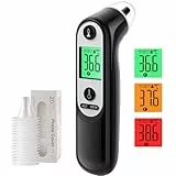 Ohrthermometer für Baby Erwachsene, Ohr Fieberthermometer mit Altersmessung und farbcodierte Temperaturanzeige, digitales infrarot-Thermometer mit 21*Einweg-Schutzkappen(Schwarz)