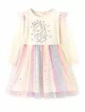 PATPAT Prinzessin Kleid für Mädchen, Langarm Festliches Tüll Partykleid, ideal für Geburtstag, Hochzeit, Bankett, Herbst, Einschulung, Party, Urlaub, Tutu Mädchenkleider, Cremefarben, 4-5 Jahre