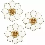 Arborus 3 Stück Wandskulpturen Metall Wanddeko Runde Wandskulpturen Weiß Magnolienblumen Metallbilder Wanddeko Set Wandornament Boho Modern Deko für Schlafzimmer Wohnzimmer Badezimmer Flur