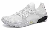 Teechodina Unisex Traillaufschuhe Herren Damen Wanderschuhe Barfußschuhe Laufschuhe Knit Sneaker Fitnessschuhe Fivefinger Zehenschuhe, Weiß AB, 38