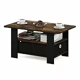 Furinno Andrey Couchtisch mit Schublade – Moderner Wohnzimmertisch, Couchtisch Holz in Bernsteinkiefer/Schwarz, Praktischer Beistelltisch für Wohnzimmer & Home Office