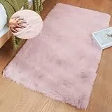 ORINOVA Teppich Schlafzimmer Flauschig Rosa 60x90 cm Fellteppich Kunstfell Teppich Kinderzimmer Wohnzimmer Klein Weich Deko Waschbar Rechteckig