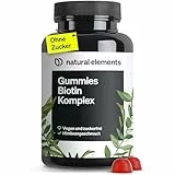 natural elements Biotin Haar Gummies - 120 vegane, zuckerfreie Gummibärchen mit 5000 µg Biotin pro Tagesdosis - mit Himbeergeschmack - in Deutschland produziert & laborgeprüft