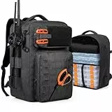 WEFLIER Angelrucksack mit Rutenhalter 48L Taktische Angeln Schultertasche militär Rucksack,Wasserdicht Angeltasche,Schwarz,46×35×30CM