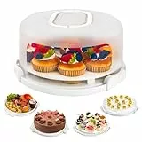 BTSD-home Kuchen Transportbox rund Kunststoff Tortenbox für 11-Zoll-Kuchen Torten Cupcake Eier Obst Snack oder Muffin Transportbox(Weiße 30x30x15cm)