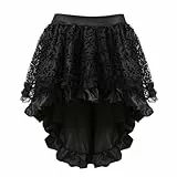 Steampunk Rock Damen Übergrößen Spitze Tüllrock Asymmetrische Tüll Tutu Gothic Rock Schwarzer Halloween Vampir Kostüm Damen Spitzenrock Vokuhila High Waist A Linie Minirock für Party Karneval Kostüm