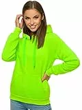 OZONEE Damen Kapuzenpullover Sweatjacke Sweatshirt Farbvarianten Kapuzenjacke Kapuzenpulli Kapuze Langarm Hoodie Sport Style Casual Fitness Training Basic JS/W02Z GRÜN-NEON M