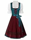 JASAMBAC Damen Dirndl 3 Teilig Oktoberfest Kostüme für Bayerischen Karneval Blau+Grün L