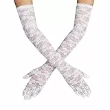 Lusofie Spitze Handschuhe Lang für Damen Elegant Tee Party Spitzenhandschuhe Weiß 1920er Jahre Verlobungskleid Party Tanz Oper Halloween Weiß Handschuhe für Damen
