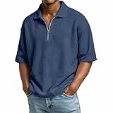 Generisch Poloshirt Männer, Herren Kurzarm Mit 1/4 Reißverschluss Freizeit Golf Polohemd Sommer Einfarbige Tshirts T-Hausanzug Baumwolle Koszula Meska Elegancka (4XL, Dark Blue)