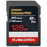 SANDISK Extreme PRO SD UHS-I-Karte 128 GB (bis zu 250 MB/s Lesegeschwindigkeit und 120 MB/s Schreibgeschwindigkeit, 4K-UHD-Video, U3, V30) Sandisk App