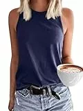VEUNCOS Sommer Top Damen Locker Elegant Ärmellose T Shirt Rundhals Lockere Oberteile Blusen,Dunkelblau S