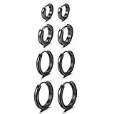Aroncent 4 Paare Creolen Ohrringe Set Edelstahl Poliert Ohrstecker Unisex Huggie Hoop Ohrschmuck Ohr Piercing 7-14mm Schwarz Gold Silber