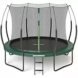 SONGMICS Federloses Trampolin Ø 305 cm, Trampolin Outdoor für Kinder, elastische Seile, Sicherheitsnetz mit Reißverschluss, Glasfaserstangen, sicher, geräuscharm, dschungelgrün STR106C01
