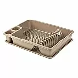 Engelland Abtropfgestell, Abtropfgitter, Farbe: Hell-Braun, Geschirrständer, Küche, Abtropfschale, Geschirrkorb, Abtropfkorb, aus Kunststoff, für bis zu 11 Teller, L 42 x B 32,5 x H 8,5 cm