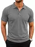 Runcati Herren Poloshirts Kurzarm Sommer T-Shirt Männer Einfarbig Golf Sport Baumwolle Poloshirts Basic Regular Fit Polohemd Hellgrau L