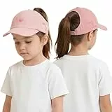 FakeFace Kinder Pferdeschwanz Baseballkappe, Mädchen Sommer Sonnenhut mit Zopf Loch, Herz-Stickerei UV-Schutz Schirmmütze, Verstellbare Basecap Sonnenkappe für 3-8 Jahre Sport Outdoor