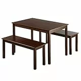 ZINUS Juliet 114 cm großer Esstisch aus Holz mit 2 Bänken | Massivholz im Farbton Espresso, 3-teiliges Set | Einfache Montage