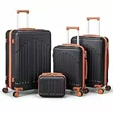 LEADZM Koffer Set 4 teilig Hartschale mit Kosmetikkoffer, Kofferset aus ABS, Reisekoffer mit Rollen Groß, Handgepäck, Hartschalenkoffer Set, Koffer & Trolleys (Schwarz-Braun)