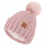 ZASFOU Mütze Damen Winter Beanie mit Fleecefutter Warme Chenille Wintermütze Thermo Zopfmuster Pompom Mützen Strickmütze für Frauen Geschenk