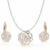 Crystalline Azuria Rose Blumen Kristalle Schmuck-Set Halskette Anhänger 45 cm Leverback Ohrringe 18 kt Rosé Vergoldet für Damen