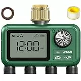 XinFuture Bewässerungscomputer 4 Ausgänge, Messingeinlass, Großes LCD-Display Bewässerungsuhr, Automatische Bewässerung Zeitschaltuhr mit Regenverzögertem/Manuellem/Wasserhahn-Zeitschaltuhr für Garten