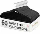 HOUSE DAY Kleiderbügel Samt 60 Stück, Kleiderbügel Platzsparend Filz Bügel - Rutschfester, Premium Schwarzer Anzugbügel, 360° Drehbarer Haken, Schwarz
