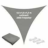 TTL Garden 4,6x4,6x4,6m Sonnensegel Dreieck gleichseitig anthrazit - Premium Polyester 300D 160g/m² 93% Abschattung - Sonnenschutz & Wetterschutz für Garten, Balkon & Terrasse, mit 3X Schnur 1,5m