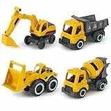 4 Stück Bagger Spielzeug ab 3 Jahren für Jungen Mädchen, Baustellenfahrzeuge Kinder, Spielzeug Sandkasten Sandspielzeug Bagger Set, Baggerfahrzeug DIY Baufahrzeuge Auto Lernspielzeug für Kinder (A)