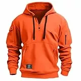 Generisch Hoodie Oversize Herren Hoodie Herren Pullover Langarm Sweatjacke Kapuzenjacke Herren Männer Kapuzenpullover Mens Sweatshirt Warm Arbeitspullover Taschen Hoody Herren Mit Kapuze Orange