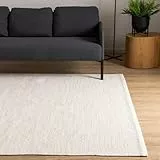 Interiyou handgewebter Baumwollteppich Riga - 160x230 cm Creme - Handwebteppich für Wohnzimmer, Schlafzimmer - 100% Handarbeit Naturfaser Teppich Flachgewebe
