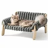 MEWOOFUN Erhöhtes Weich Katzensofa Bett für große Katzen und Kätzchen, Stabiles Katzenbett kleines Hundebett mit waschbarem abnehmbarem Bett, 56x45cm (Grau, M)