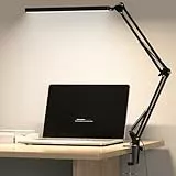Meltrck Schreibtischlampe LED Dimmbar mit Klemmbefestigung - 1200 Lumen Augenschutz Tischleuchte mit 5 Farbmodi & 11 Helligkeitsstufen, 45-Min Timer und 80 LED-Chips (Schwarz)