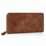 BROWN BEAR Reißverschluss Geldbörse Damen Leder lang mit Münzfach | Echtleder Vintage Braun | RFID-Schutz | Portemonnaie | Geldbeutel | BB Conny HBR
