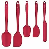 Hotec 5 Stück Silikon Spatel Set Teigschaber Küchenutensilien zum Backen, Kochen und Mischen Hitzebeständig Spatulas Silikon Nicht-Stick Geschirrspüler Safe Red