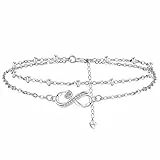 Hifeeled Unendlichkeit Fußkettchen Damen Silber 925 Doppelkette mit Kugelperlen Fusskettchen Sommer Barfuß Strand Fußketten Verstellbar |22cm+4|