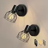 Dehobo Wandleuchte Innen 2er Aufladbare, Retro Wandlampe mit Akku E14 Glühbirne, Dimmbare Wandlicht mit 3 Lichtfarben und Fernbedienung für Wohnzimmer, Schlafzimmer, Flur, Balkon, Treppenhaus
