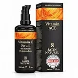 Satin Naturel Vitamin C Serum hochdosiert 100ml mit Retinol + Hyaluron - Für Glow, gegen dunkle Flecken, Anti Falten - Allrounder Serum Gesicht - Für jede Haut geeignet - 100% Vegan Skincare