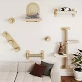 BYBYME 7-teilige Katzen-Wandregale, Kratzbaum aus Massivholz für den Innenbereich, mehrere Ebenen, stabile wandmontierte Katzenklettergerüste aus Holz mit Kratzbäumen, Katzenbett (Naturholz)