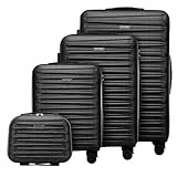 WITTCHEN Skyspeed Line Reisekoffer 4er Koffer-Set Rollkoffer Trolley Handgepäck Gepäck Reisekofferset mit Kosmetikkoffer Hartschalenkoffer ABS Kombinationsschloss Schwarz Lufthansa/Eurowings
